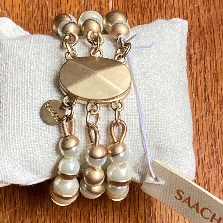 Saachi Multi Strand, Gold Tone & Faux Pearl Bracelet Nwt!